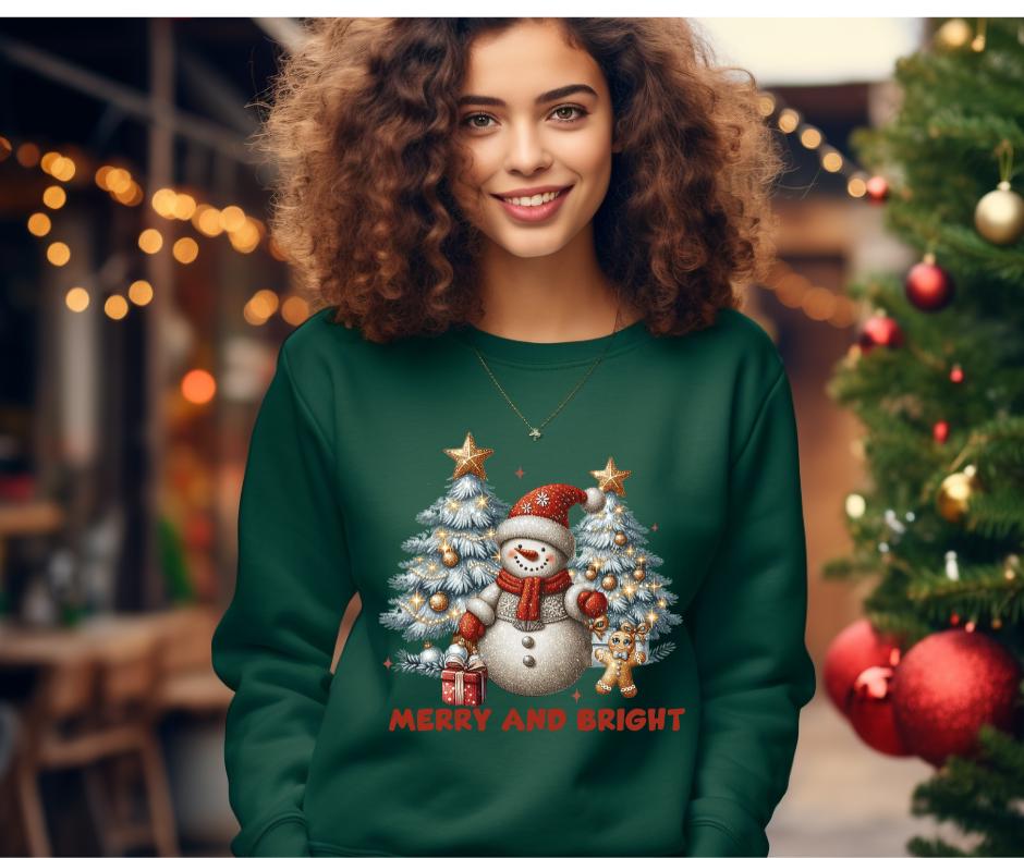 Merry And Bright Snowman- Christmas Snowman DTF Tranfer Prints- Ready To Press