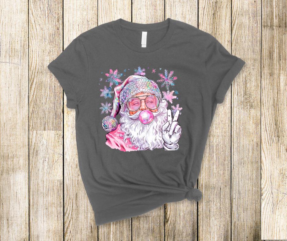 Groovy Pink Disco Santa Blowing Bubble- Santa DTF Transfer Print- Ready To Press