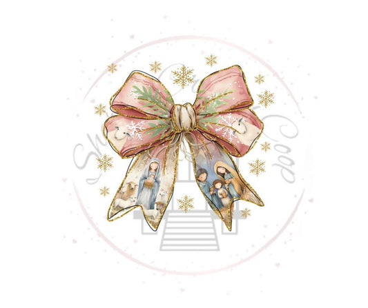 Jesus Christmas Coquette Bow- Christmas Bow DTF Transfer Print- Ready To Press