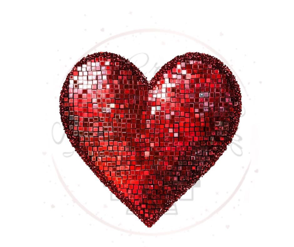 Faux Sequin Red Heart- Valentines Day DTF Transfer Print- Ready To Press