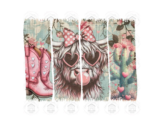 Retro Vintage Cowgirl Valentines- Highland Cow Valentines Day DTF Transfer Prints-  Ready To Press