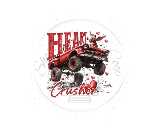 Heart Crusher- Big Red Truck- Valentines Day DTF Transfer Prints-Ready To Press