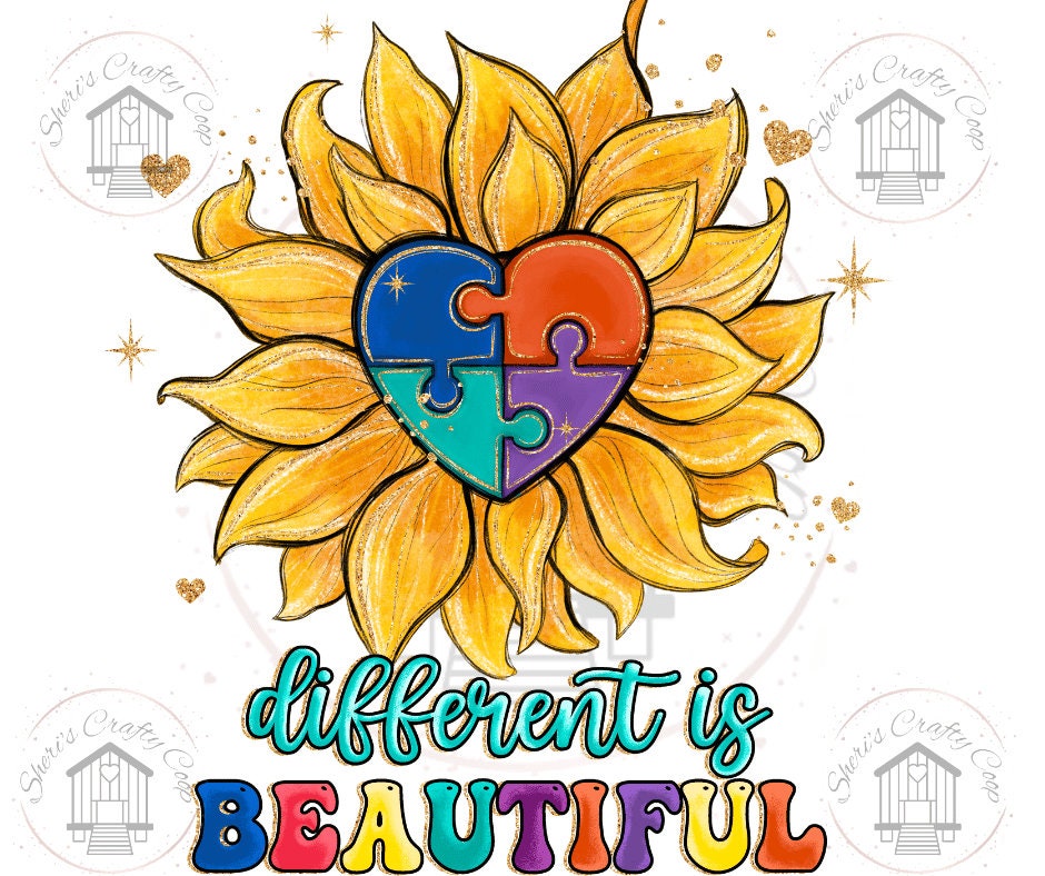 Autism Different Is Beautiful Sunflower DTF Transfer Print(Only) Ready To Press