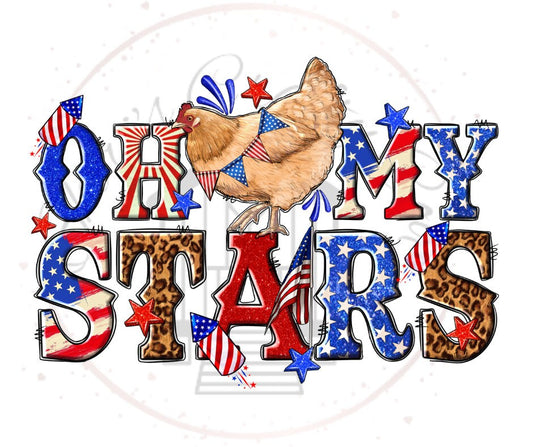 Oh My Stars Chicken Fourth Of July USA DTF Transfer Print(Only) Ready To Press