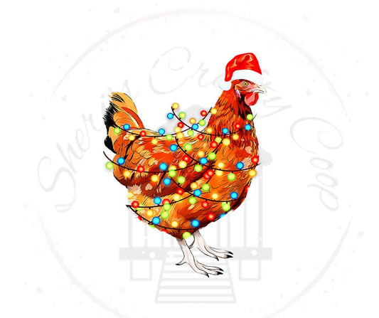 Christmas Chicken With Lights And Santa Hat DTF Transfer Print (Only) Ready To Press