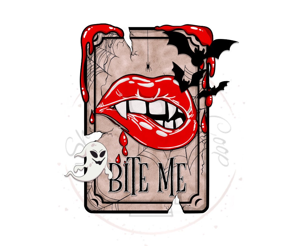 Bite Me Red Lips With Bats DTF Transfer Print(Only) Ready To Press