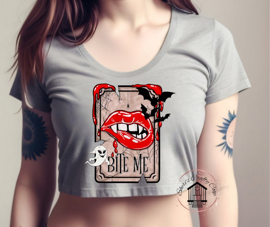 Bite Me Red Lips With Bats DTF Transfer Print(Only) Ready To Press