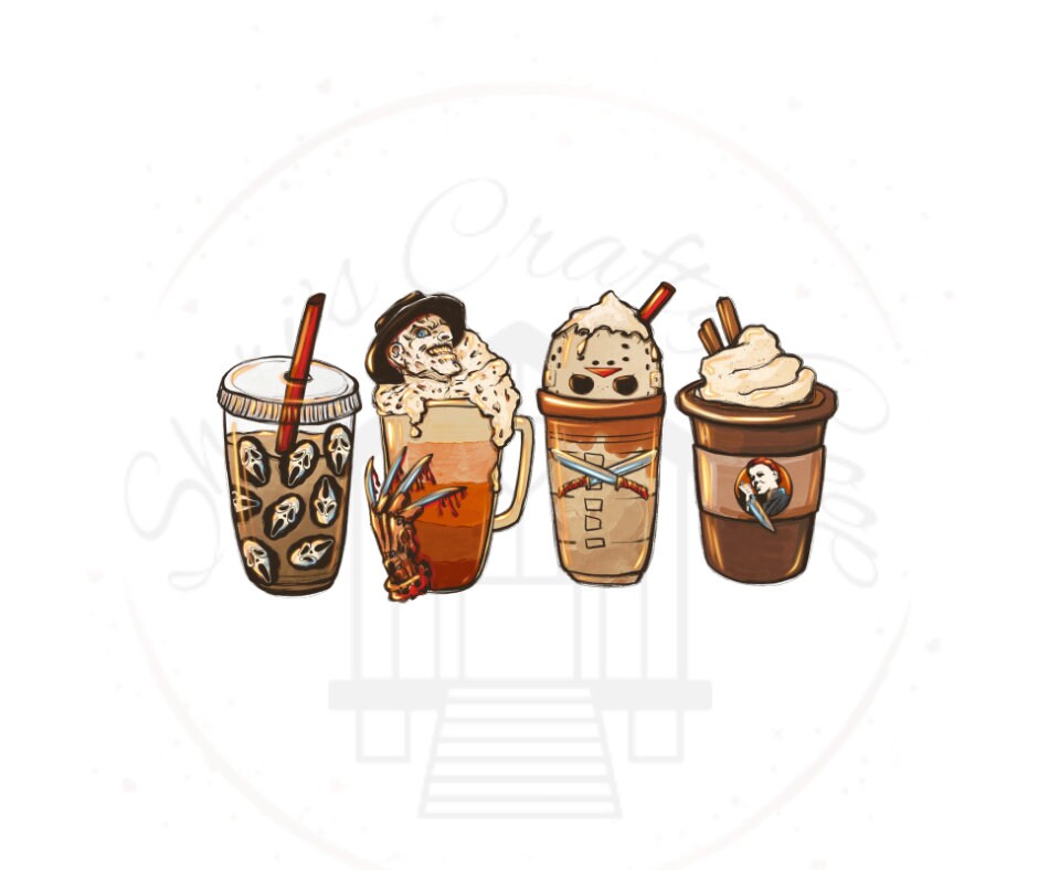 Horror Characters Coffee Cups DTF Transfer Print(Only) Ready To Press