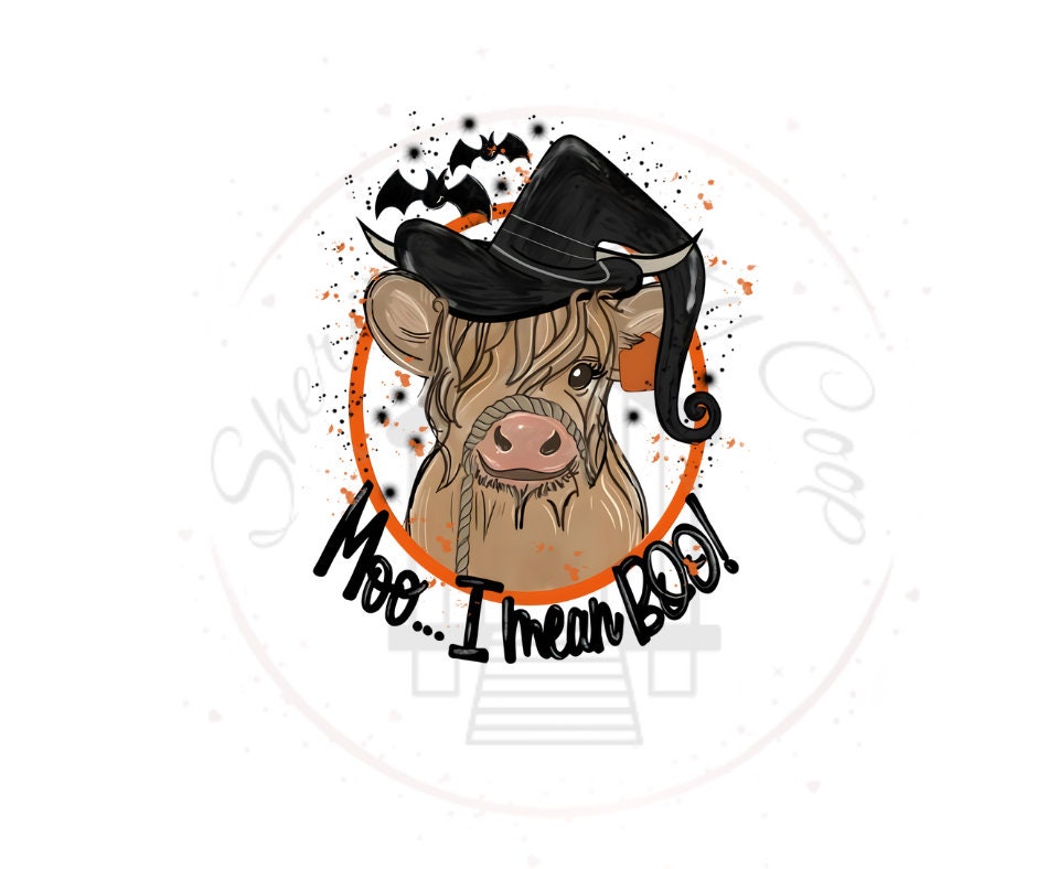 Moo I Mean Boo Halloween Cow DTF Transfer Print(Only) Ready To Press