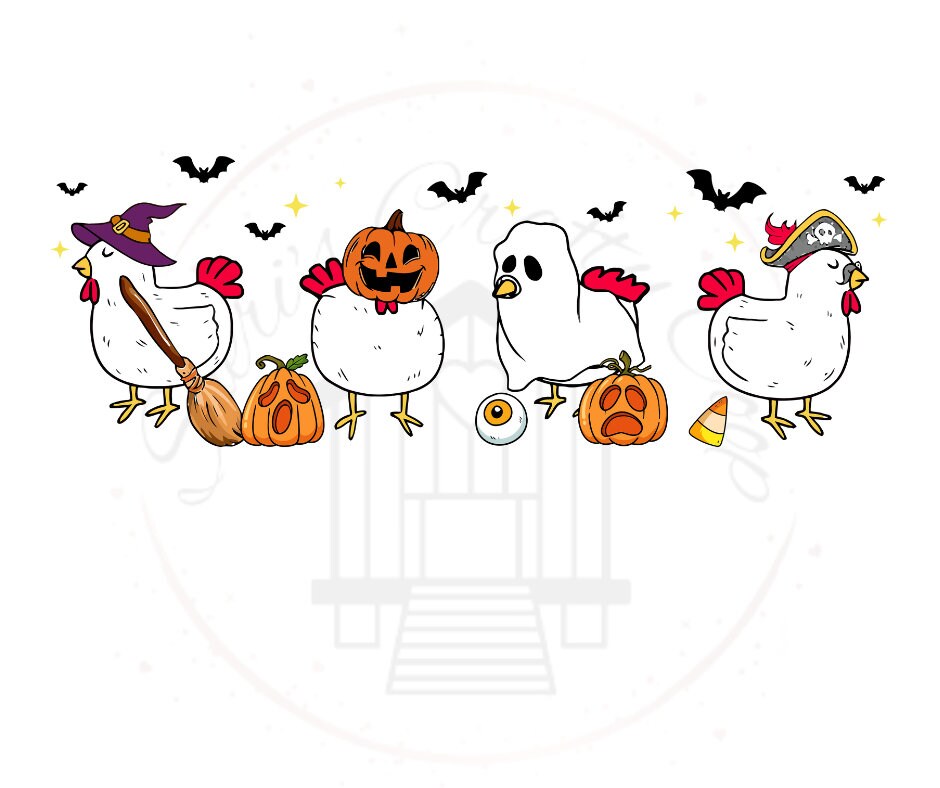 Halloween Chickens Spooky Season DTF Transfer Print(Only) Ready To Press