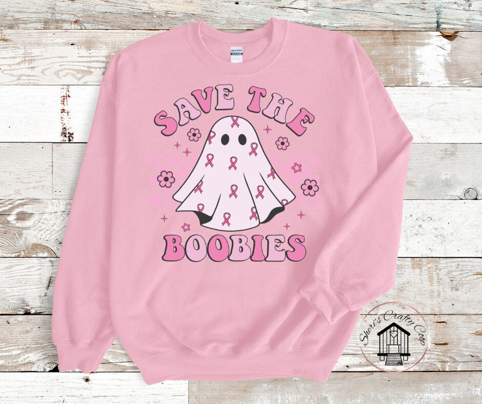 Save The Boobies Ghost Breast Cancer Awareness DTF Transfer Print(Only) Ready To Presa