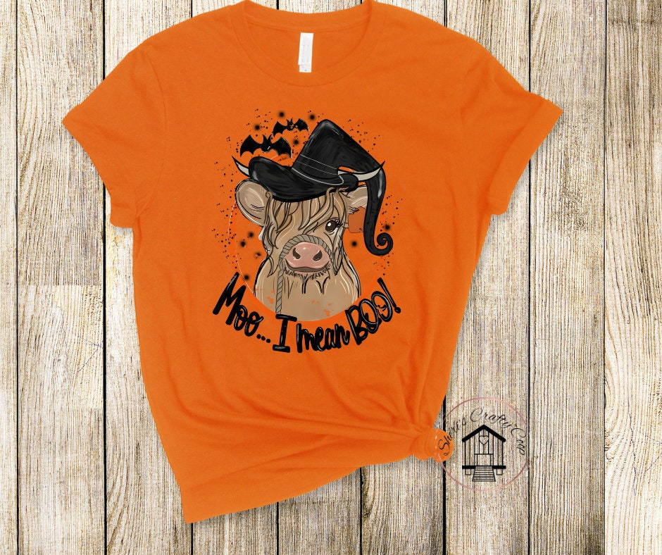 Moo I Mean Boo Halloween Cow DTF Transfer Print(Only) Ready To Press