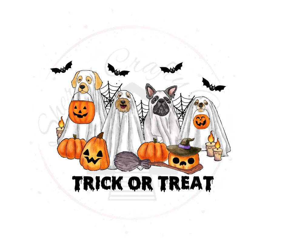 Trick Or Treat Halloween Dogs DTF Transfer Print(Only) Ready To Press