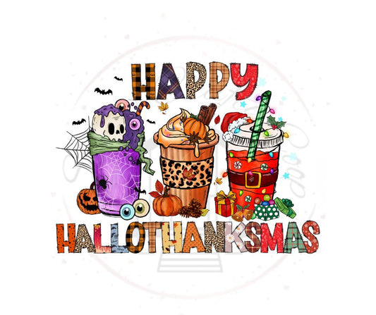 Happy HallowThanksMas Drinks DTF Transfer Print(only) Ready To Press