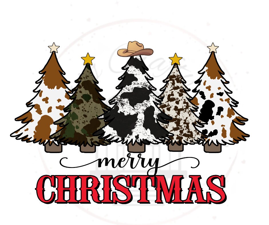 Cow Print Christmas Trees Merry Christmas DTF Transfer Print(Only) Ready To Press