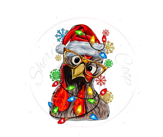 Christmas Chicken With Santa Hat DTF Trasnfer Print(Only) Ready To Press