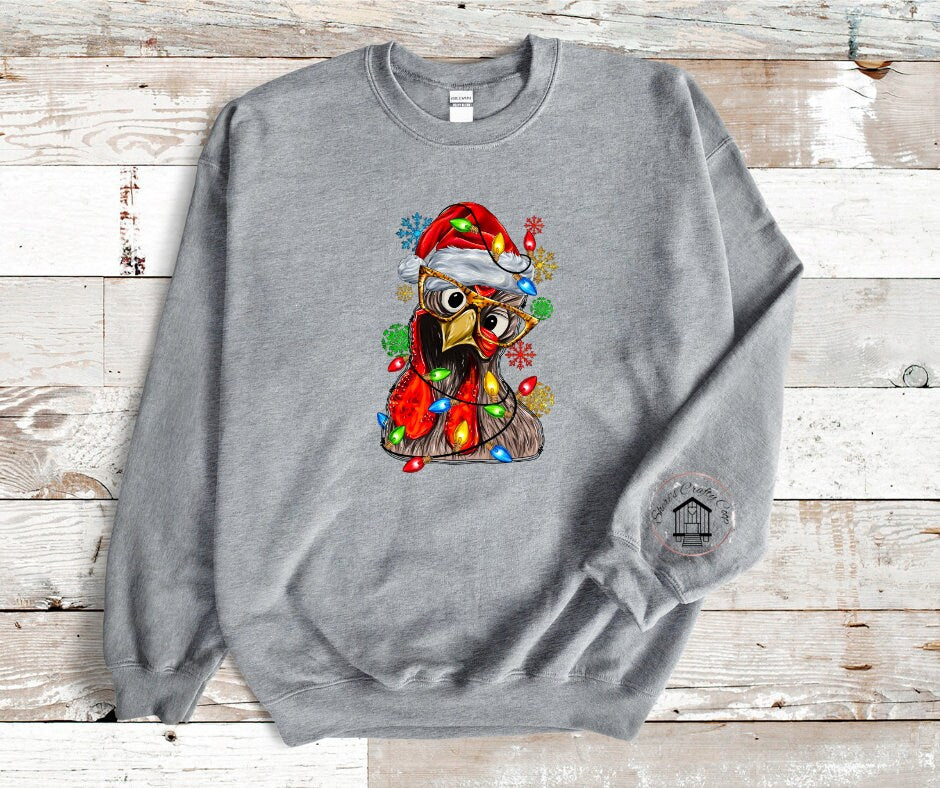 Christmas Chicken With Santa Hat DTF Trasnfer Print(Only) Ready To Press