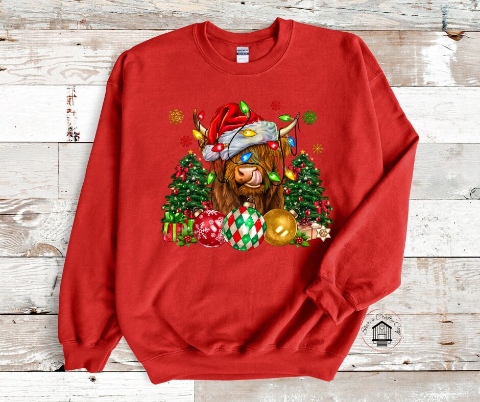 Christmas Highland Cow With Santa Hat DTF Transfer Print(only) Ready To Press