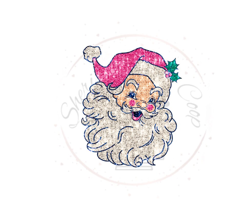 Faux Glittered Red Or Pink Santa DTF Transfer Print(only) Ready To Press