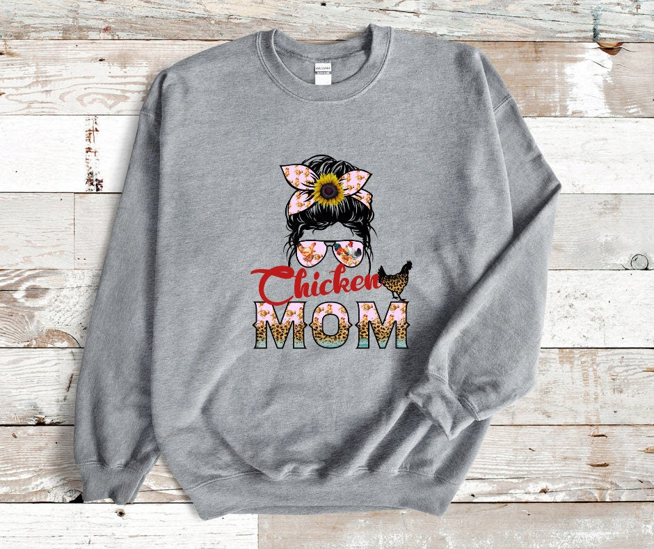 Messy Bun Chicken Mom DTF Transfer Print(only) Ready To Press