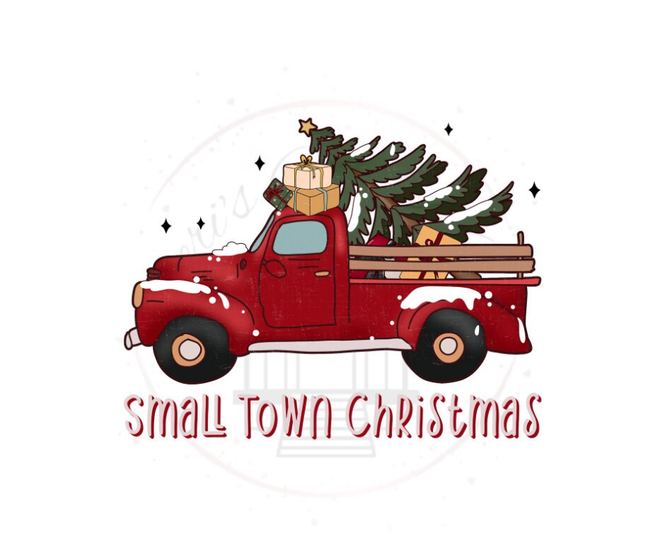 Small Town Christmas Red Truck DTF Transfer Print(only) Ready To Press