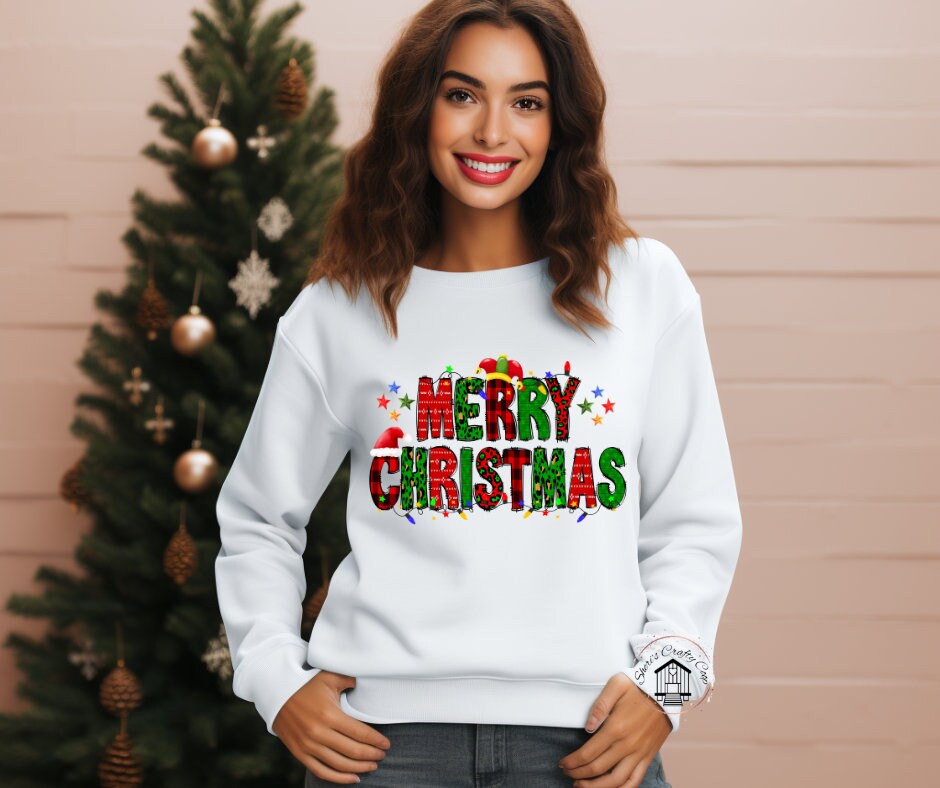 Merry Christmas Multi-Colored Plaid Christmas Letters DTF Transfer Print(only) Ready To Press