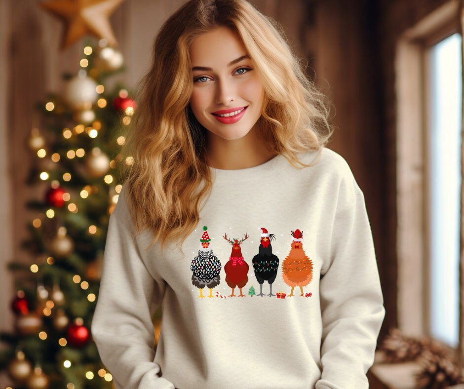 Multi Breed Christmas Chickens With Santa Hats DTF Transfer Print(only) Ready To Press