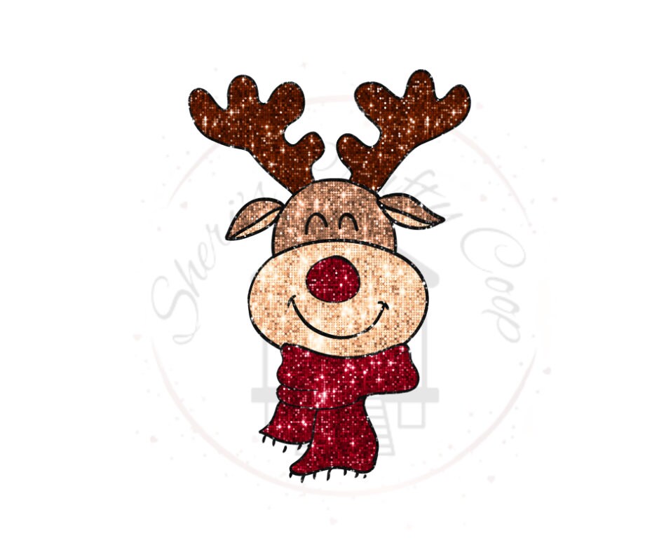 Red Nosed Reindeer Faux Sequin DTF Transfer Print(Only) Ready To Press