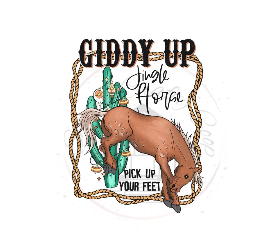 Giddy Up Jingle Horse Pick Up Your Feet Western Christmas DTF Transfer Print(Only) Ready To Press