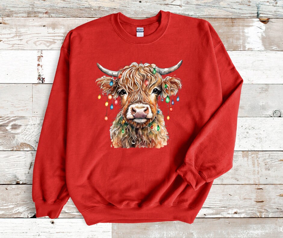 Christmas Highland Cow With Lights DTF Transfer Print(Only) Ready To Press