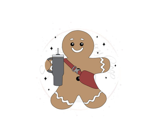 Gingerbread Man With Fanny Pack And Tumbler DTF Transfer Print(only) Ready To Press