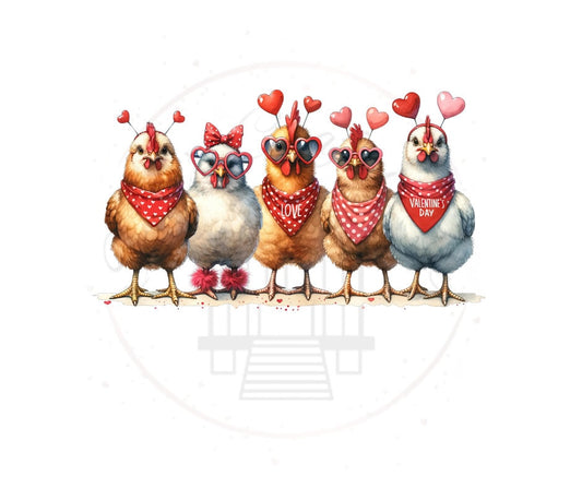 Cute Valentines Chickens With Hearts DTF Transfer Print Ready To Press