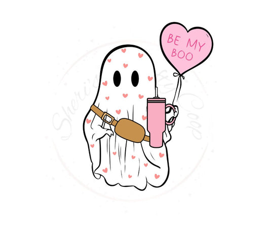 Be My Boo Valentines Ghost With Tumbler DTF Transfer Print Ready To Press