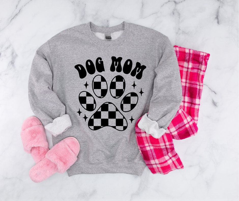 Dog Mom Checkered Paw Print DTF Transfer Print Ready To Press