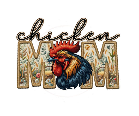 Chicken Mom Faux Embroidery DTF Transfer Print Ready To Press